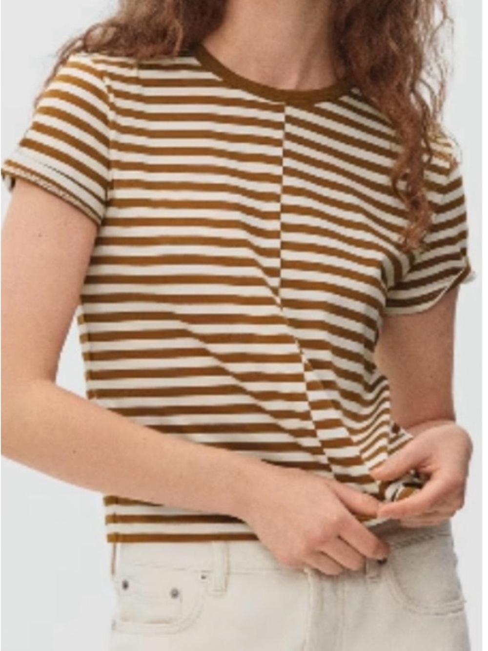 Everlane The Organic Cotton Box-Cut Pocket Tee Split Stripe Orange White - Picture 1 of 6